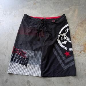 Vintage Y2K Metal Mulisha Spell Out Skull Logo Summer Swimwear Board Shorts